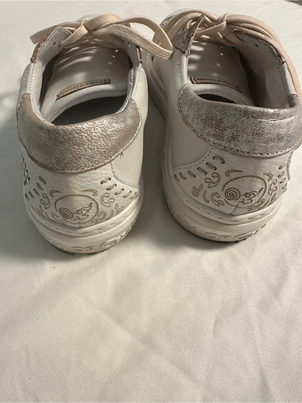 Karma of Charme Italian Leather Sneakers White Silver Blue Geometric Shoes EU 38